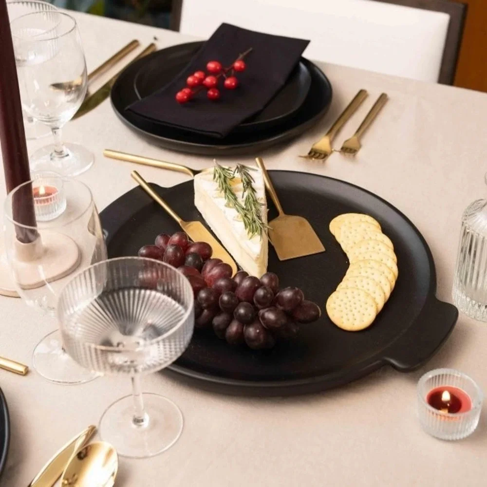 Threshold Black Varnished Acacia Eastport Modern Serving Tray  (15